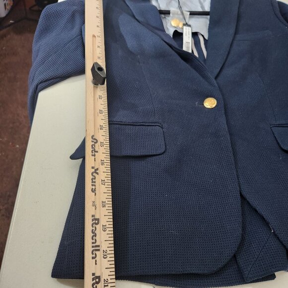 Harve Benard Navy Textured Blazer Size 6 Gold Button Closure Navy Blue - Picture 8 of 16